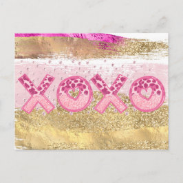 Glam Glitzer Gold Pink Luxe XOXO Valentinstag Feiertagspostkarte