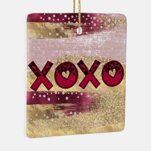 Glam Glitzer Gold Red Luxe XOXO Valentines Foto Keramikornament (Rechts)