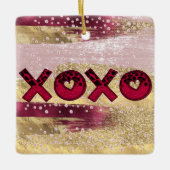 Glam Glitzer Gold Red Luxe XOXO Valentines Foto Keramikornament (Vorderseite)