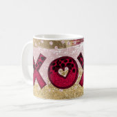 Glam Glitzer Gold Red Luxe XOXO Valentines Kaffeetasse (Vorderseite Links)