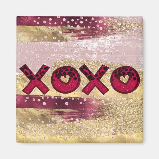 Glam Glitzer Gold Red Luxe XOXO Valentines Magnet (Vorne)