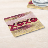 Glam Glitzer Gold Red Luxe XOXO Valentines Rechteckiger Pappuntersetzer (angewinkelt)