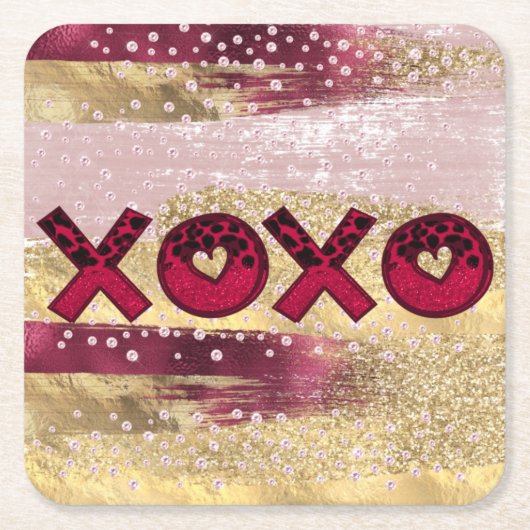 Glam Glitzer Gold Red Luxe XOXO Valentines Rechteckiger Pappuntersetzer (Vorderseite)