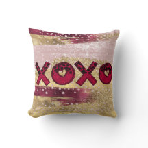 Glam Glitzer Gold Red Luxe XOXO Valentines Throw