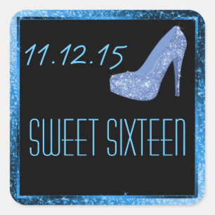 Glam Glitzer High Heels Blue 16 . Geburtstag Party Quadratischer Aufkleber