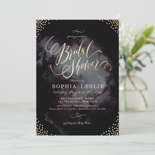 Glam-Glitzer-Kalligrafie-Brautparty Einladung (Stehend Vorderseite)