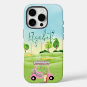 Glam Glitzer Lady Golfer Pink Cart Clubs Monogram Case-Mate iPhone Hülle (Rückseite)