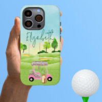 Glam Glitzer Lady Golfer Pink Cart Clubs Monogram