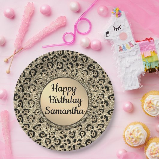 Glam Glitzer Leopard Druckplatte Pappteller (Party)