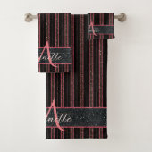 Glam Glitzer Mit Monogramm Name Schwarz/Rosa Badhandtuch Set (Insitu)