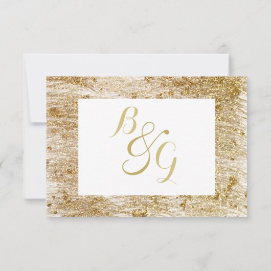Glam-Glitzer mit weißem Gold grenzt an eine Hochze RSVP Karte (Rückseite)