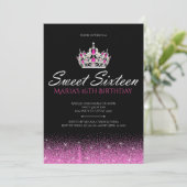 Glam & Glitzer, Rosa 16 . Geburtstag Einladungen (Stehend Vorderseite)