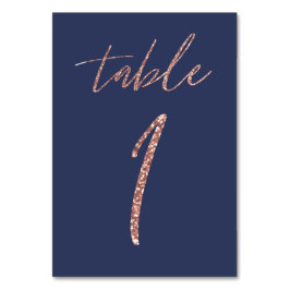 Glam Glitzer Rose Gold und Blue Wedding Tischnummer