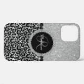 Glam Glitzer Silver Diamond Monogram Leopard Case-Mate iPhone Hülle (Rückseite (Horizontal))