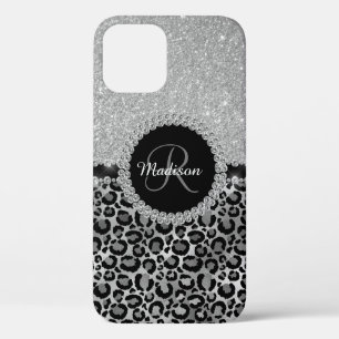 Glam Glitzer Silver Diamond Monogram Leopard Case-Mate iPhone Hülle