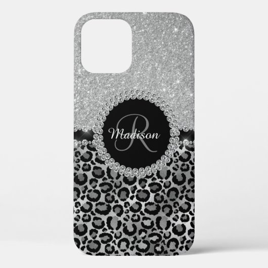 Glam Glitzer Silver Diamond Monogram Leopard Case-Mate iPhone Hülle (Rückseite)