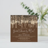 Glam Glitzer Tropfen Gold Brown Brautparty per Mai Einladung (Stehend Vorderseite)