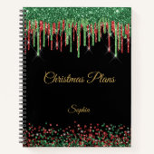 Glam Glitzer Tropfen Rot & Grün Notizblock (Vorderseite)