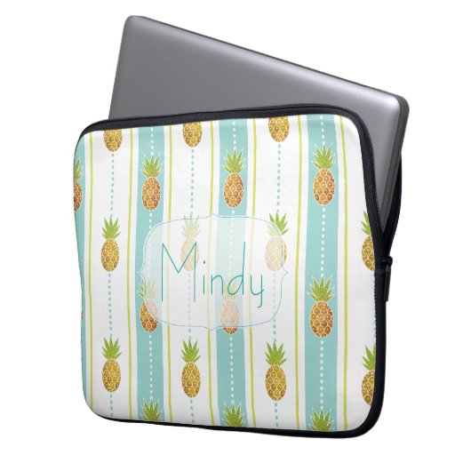 Glam Glitzer Tropische Ananas & Streifen und Punkt Laptopschutzhülle (Vorderseite Links)