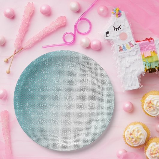 Glam Glitzy Aqua Ombre Sparkle Wedding Pappteller (Party)
