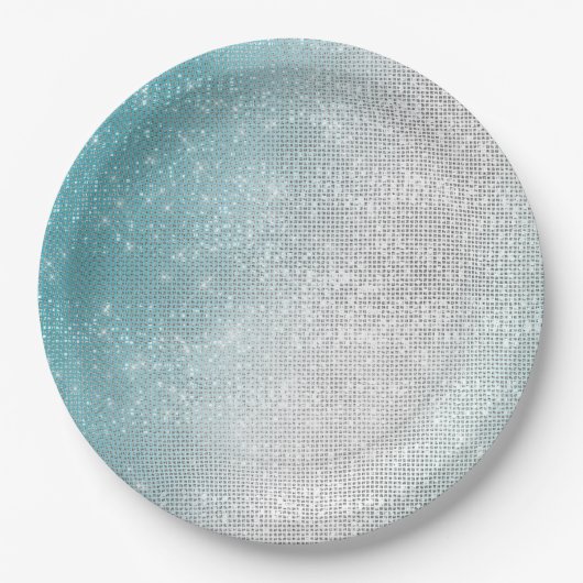 Glam Glitzy Aqua Ombre Sparkle Wedding Pappteller (Vorderseite)