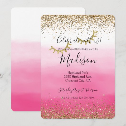 Glam Glitzy Sparkle Glitzer Eyelashes Einladung (Vorne/Hinten)