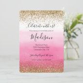 Glam Glitzy Sparkle Glitzer Pink Ombre Einladung (Stehend Vorderseite)