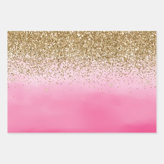 Glam Glitzy Sparkle Glitzer Pink Ombre Geschenkpapier Set (Vorderseite)