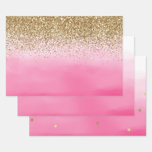Glam Glitzy Sparkle Glitzer Pink Ombre Geschenkpapier Set (Set)