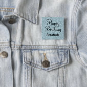 Glam Glücklicher Geburtstag Blau Silber Glitter Fu Button (Beispiel)