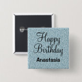 Glam Glücklicher Geburtstag Blau Silber Glitter Fu Button (Vorne & Hinten)