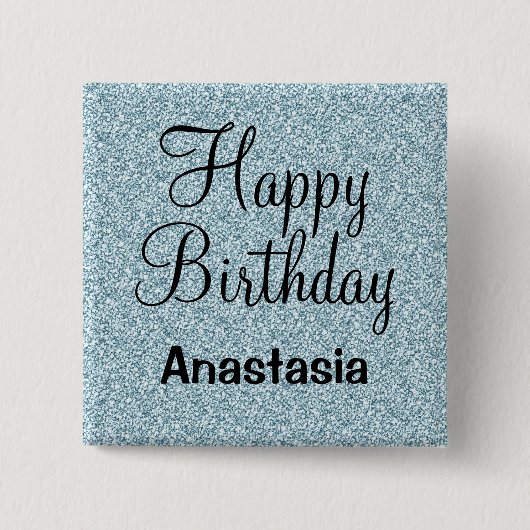 Glam Glücklicher Geburtstag Blau Silber Glitter Fu Button (Vorderseite)