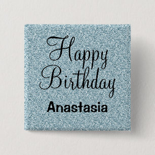 Glam Glücklicher Geburtstag Blau Silber Glitter Fu Button