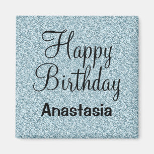 Glam Glücklicher Geburtstag Blau Silber Glitter Fu Magnet