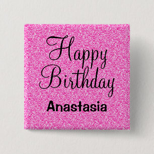 Glam Glücklicher Geburtstag Hot Pink Glitter Funke Button