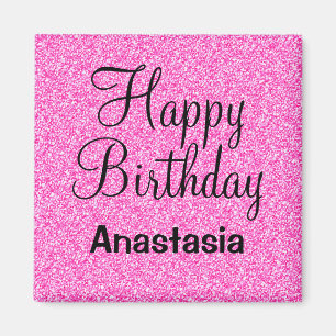 Glam Glücklicher Geburtstag Hot Pink Glitter Funke Magnet