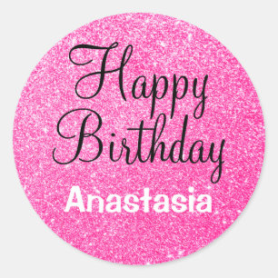 Glam Glücklicher Geburtstag Hot Pink Glitter Funke Runder Aufkleber