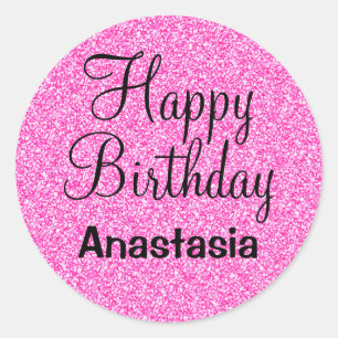 Glam Glücklicher Geburtstag Hot Pink Glitter Funke Runder Aufkleber