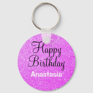 Glam Glücklicher Geburtstag Lila Glitter Funkeln N Schlüsselanhänger