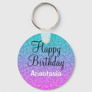 Glam Glücklicher Geburtstag Ombre Rosa Blau Lila G Schlüsselanhänger