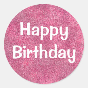 Glam Glücklicher Geburtstag Weiß Lila Glitter Funk Runder Aufkleber