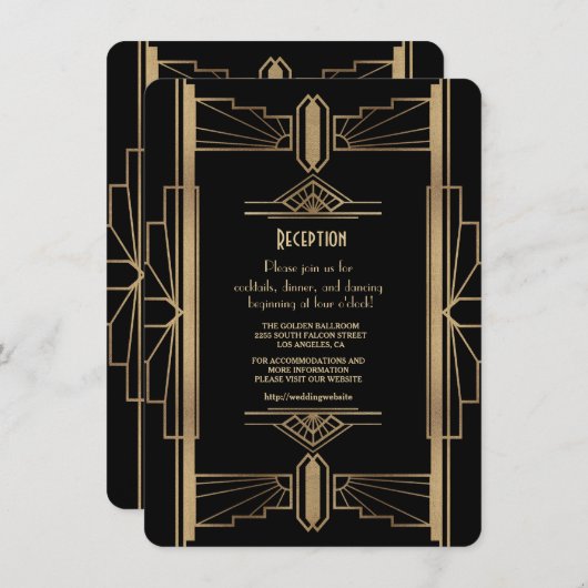 Glam Gold 1920's Great Gatsby 1920er Empfang Invi Einladung (Vorne/Hinten)