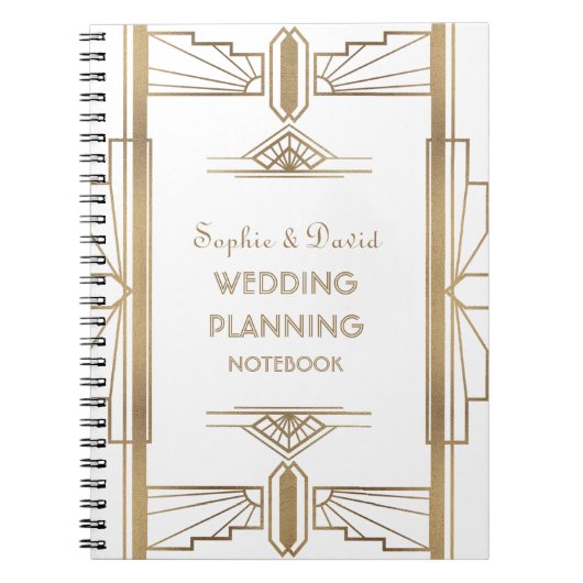 Glam Gold 1920's Great Gatsby Art Wedding Planner Notizblock (Vorderseite)