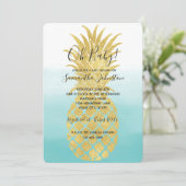 Glam Gold Ananas Aqua Aqua Einladung (Stehend Vorderseite)