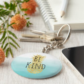 Glam Gold Ananas Aqua Aqua Schlüsselanhänger (Seite)