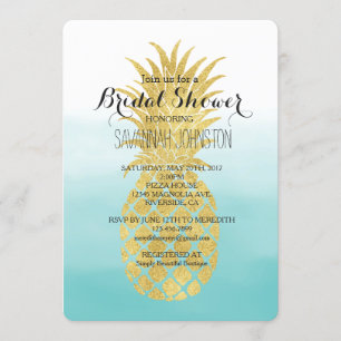 Glam Gold Ananas Aqua Brautparty Einladung