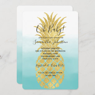 Glam Gold Ananas Aqua Einladung