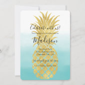 Glam Gold Ananas Aqua Einladung (Vorderseite)