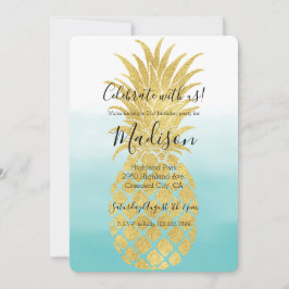 Glam Gold Ananas Aqua Einladung