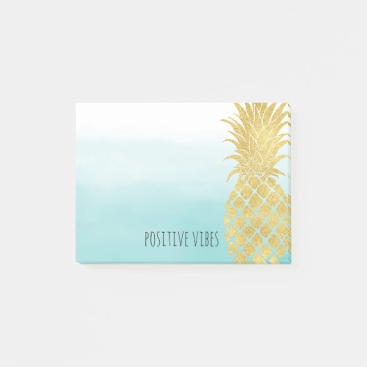 Glam Gold Ananas Aqua Post-it Klebezettel (Vorderseite)